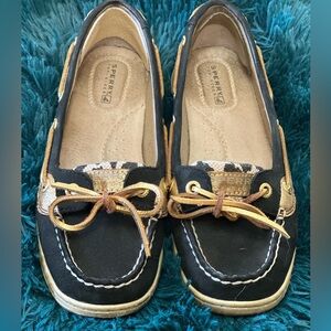 Black with Leopard print Sperry Top- Sider Bluefish Shoes